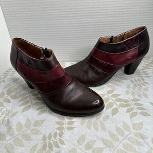 Salamander Leather Ankle with Decorative Stripes Burgundy Brown‎ Heeled Booties
